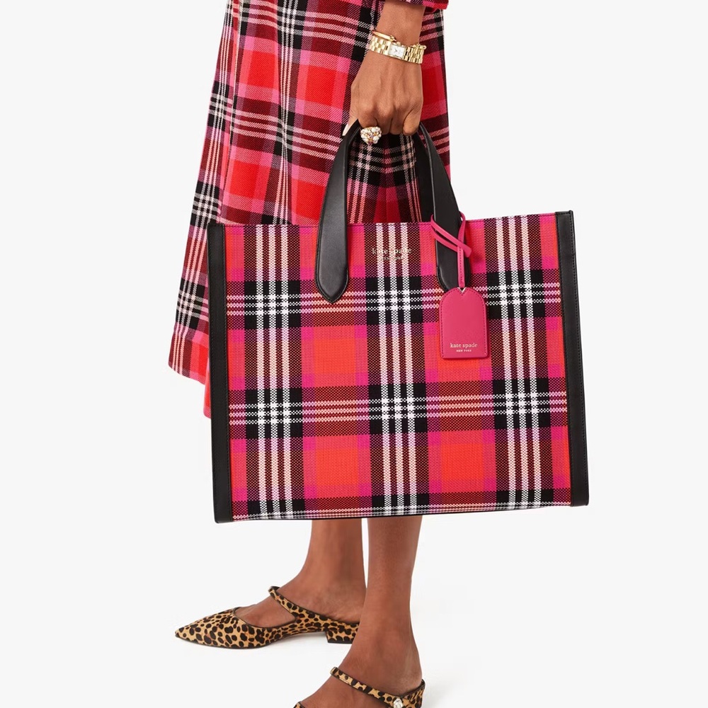 Kate Spade Manhattan Foliage Plaid Large Tote